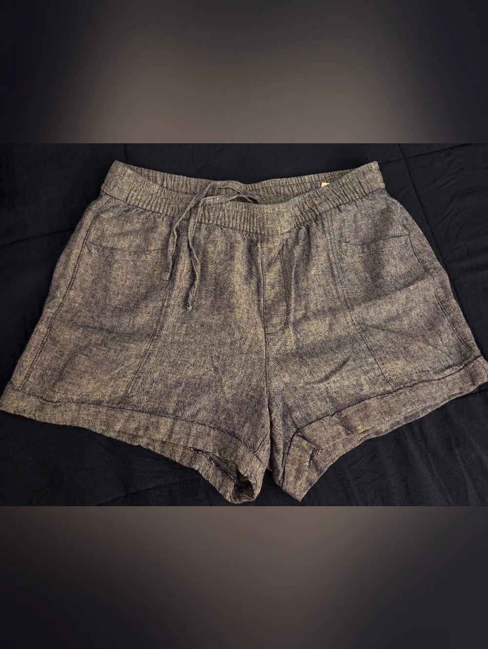 Set Of 3. Old Navy Medium Linen Blend Shorts-Chambray Blue, Brown & Rusty Red